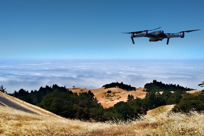 Drone equipped with mapping technology surveying terrain