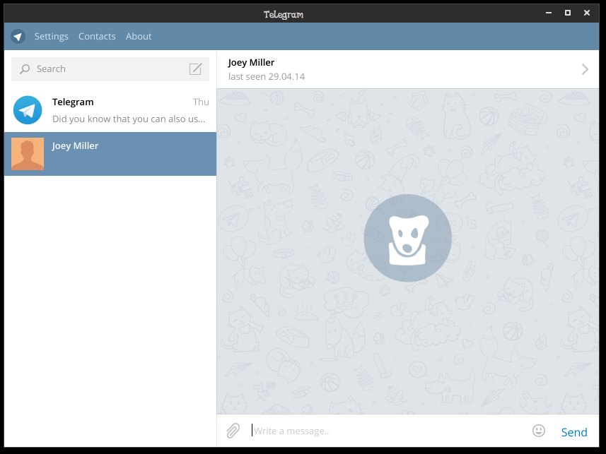 The Telegram desktop application showing a chat list and conversation pane