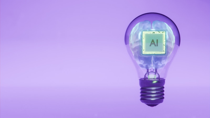 AI brain inside lightbulb - artificial intelligence creativity concept